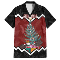 Personalised New Zealand Christmas Family Matching Off Shoulder Short Dress and Hawaiian Shirt Xmas Fern and Kiwi Birds LT7 Dad's Shirt - Short Sleeve Black - Polynesian Pride