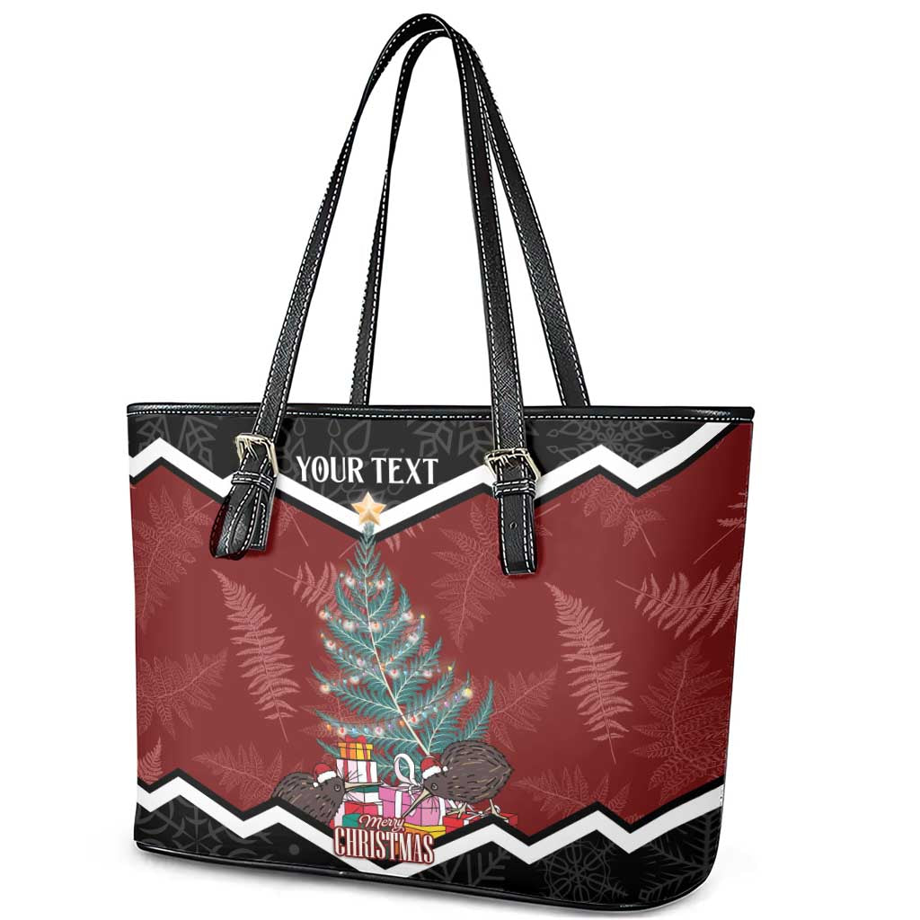 Personalised New Zealand Christmas Leather Tote Bag Xmas Fern and Kiwi Birds