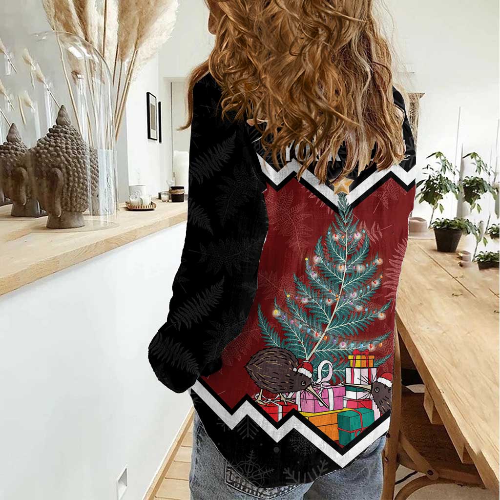 Personalised New Zealand Christmas Women Casual Shirt Xmas Fern and Kiwi Birds LT7 - Polynesian Pride