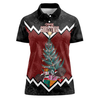 Personalised New Zealand Christmas Women Polo Shirt Xmas Fern and Kiwi Birds