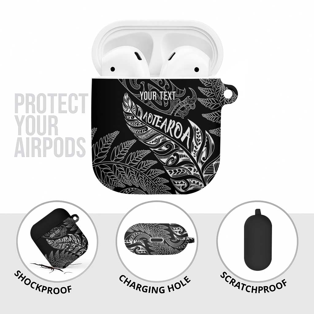 Aotearoa Personalized Lawn Bowls Maori AirPods Case New Zealand Black Tribal Silver Fern - Polynesian Pride