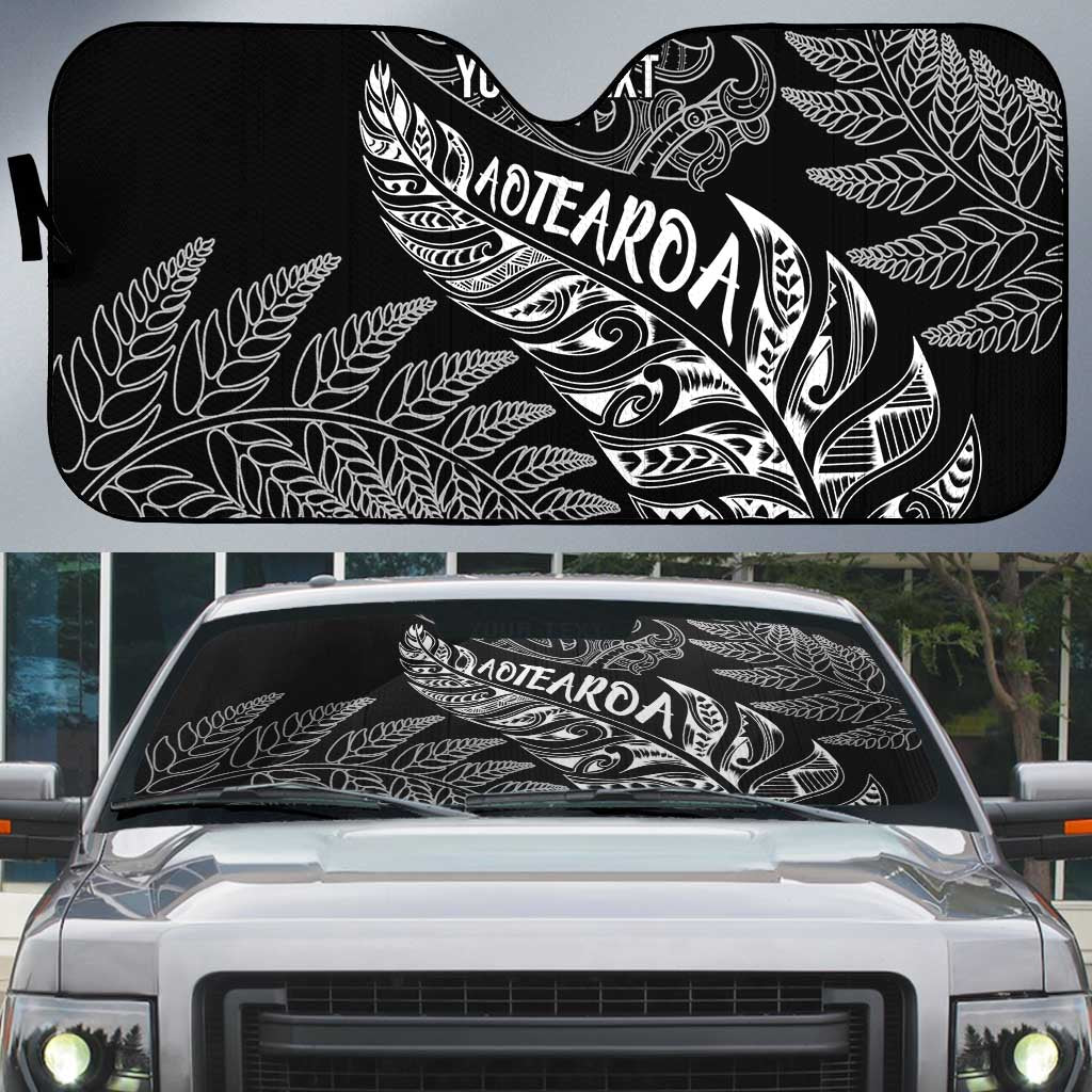 Aotearoa Personalized Lawn Bowls Maori Auto Sun Shade New Zealand Black Tribal Silver Fern - Polynesian Pride