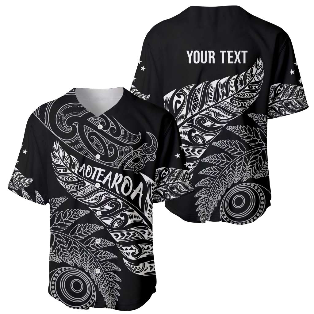 Aotearoa Personalized Lawn Bowls Maori Baseball Jersey New Zealand Black Tribal Silver Fern - Polynesian Pride