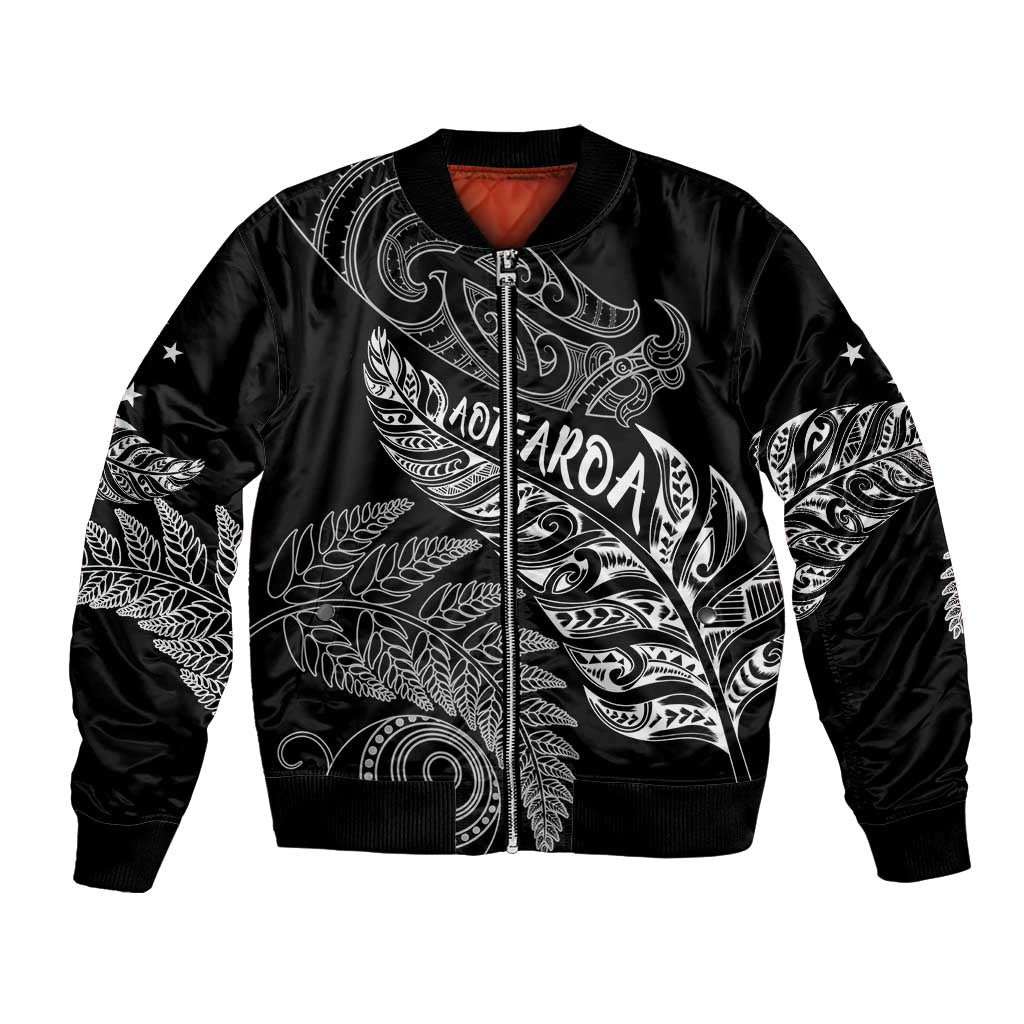 Aotearoa Personalized Lawn Bowls Maori Bomber Jacket New Zealand Black Tribal Silver Fern - Polynesian Pride