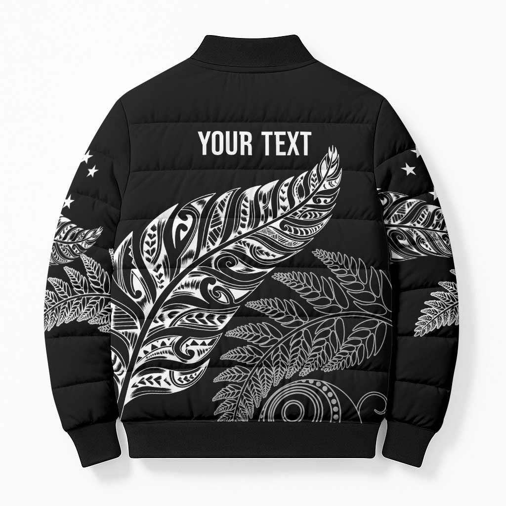 Aotearoa Personalized Lawn Bowls Maori Bomber Puffer Jacket New Zealand Black Tribal Silver Fern - Polynesian Pride