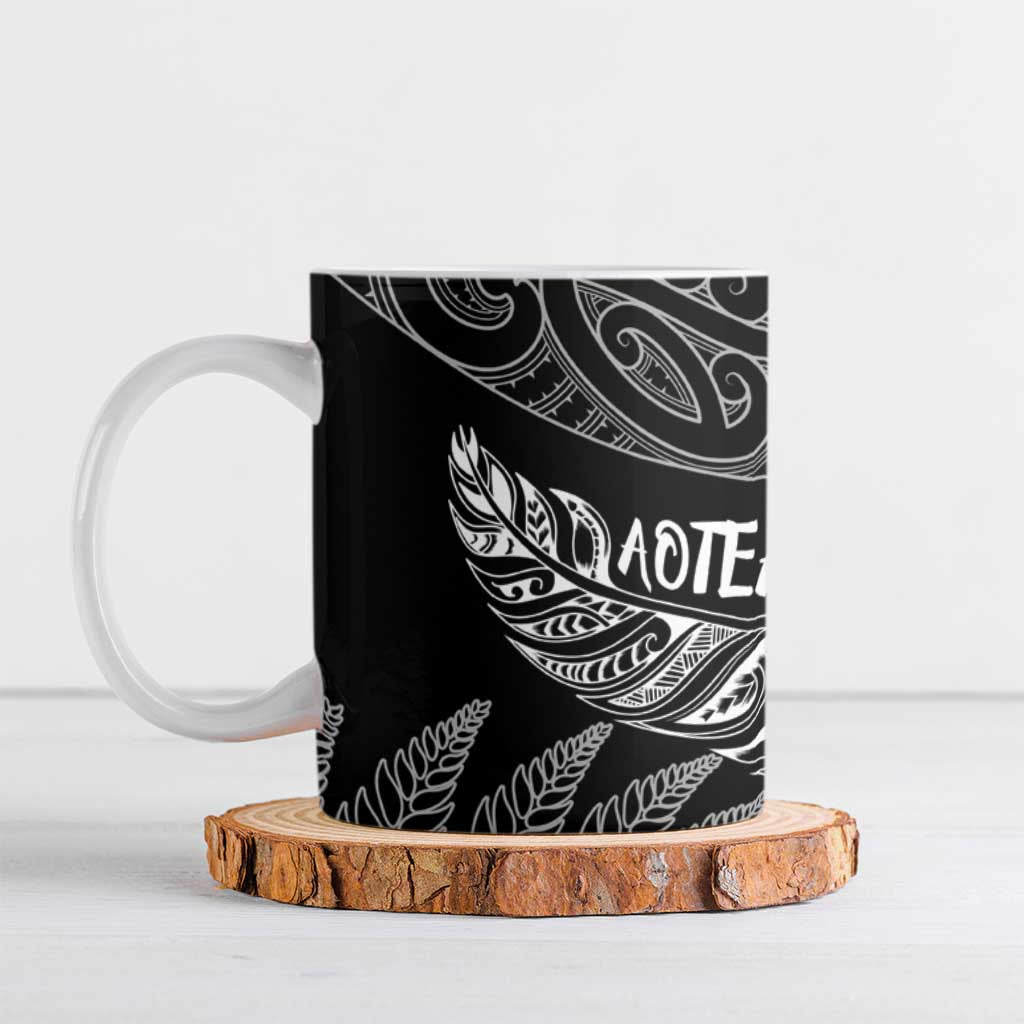 Aotearoa Personalized Lawn Bowls Maori Ceramic Mug New Zealand Black Tribal Silver Fern - Polynesian Pride
