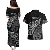 Aotearoa Personalized Lawn Bowls Maori Couples Matching Puletasi and Hawaiian Shirt New Zealand Black Tribal Silver Fern - Polynesian Pride
