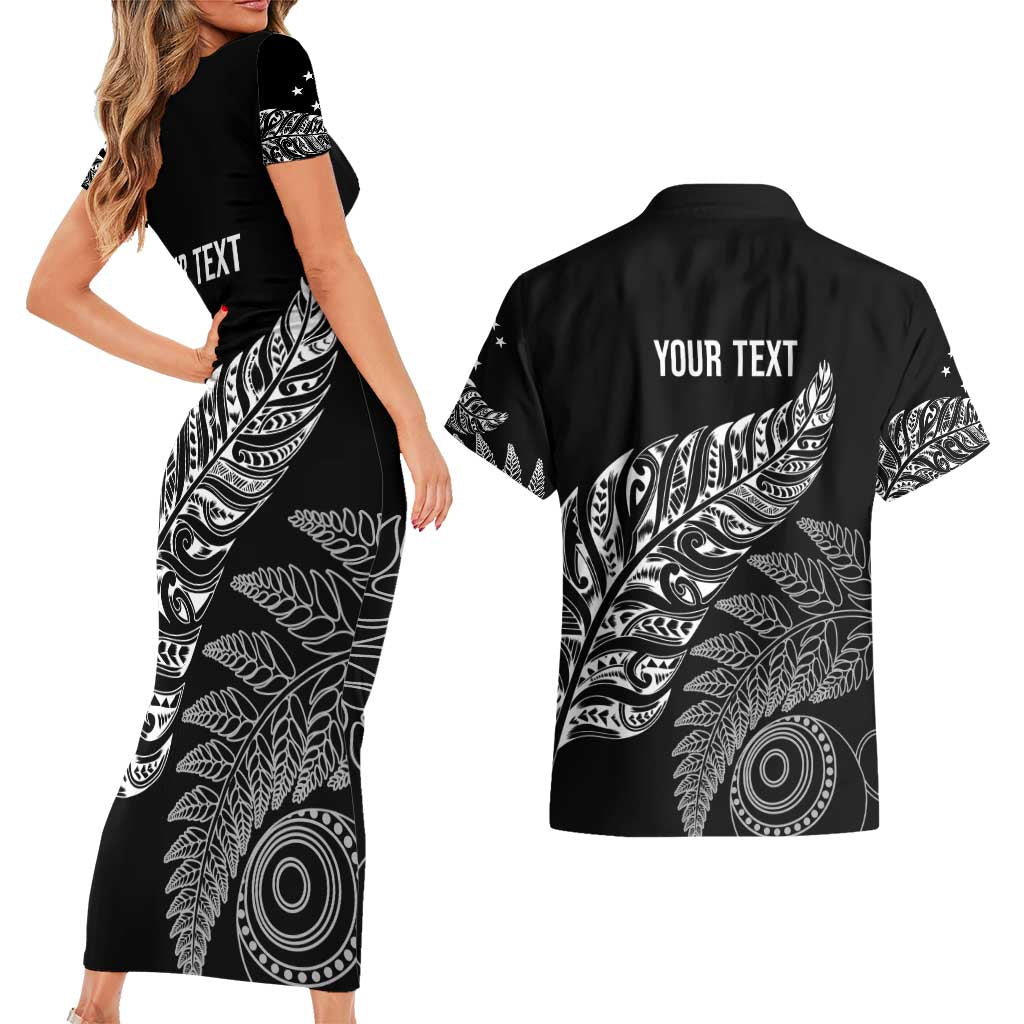 Aotearoa Personalized Lawn Bowls Maori Couples Matching Short Sleeve Bodycon Dress and Hawaiian Shirt New Zealand Black Tribal Silver Fern - Polynesian Pride