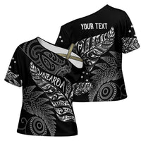 Aotearoa Personalized Lawn Bowls Maori Cross Shoulder Shirt New Zealand Black Tribal Silver Fern - Polynesian Pride