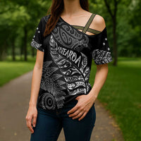 Aotearoa Personalized Lawn Bowls Maori Cross Shoulder Shirt New Zealand Black Tribal Silver Fern - Polynesian Pride