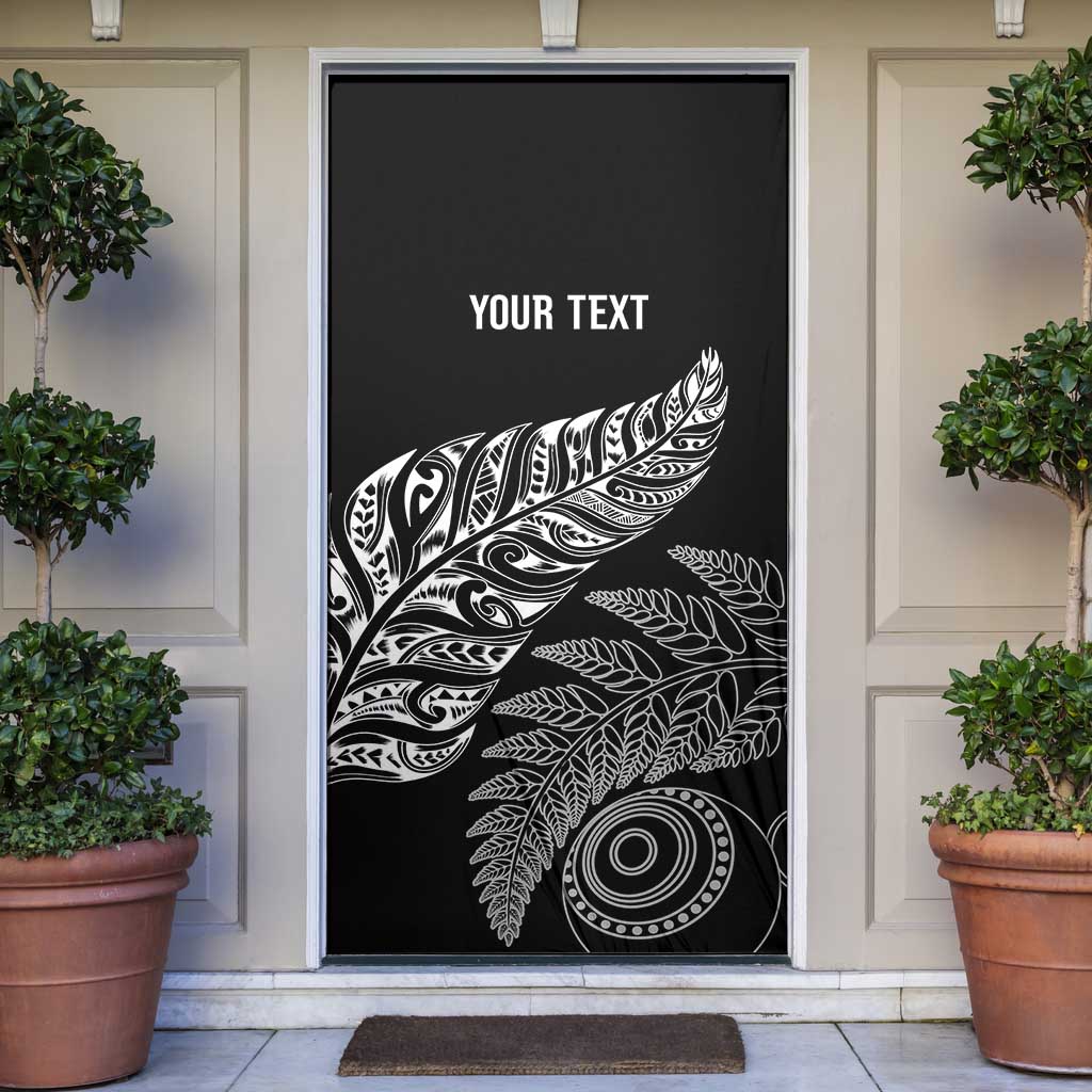 Aotearoa Personalized Lawn Bowls Maori Door Cover New Zealand Black Tribal Silver Fern - Polynesian Pride
