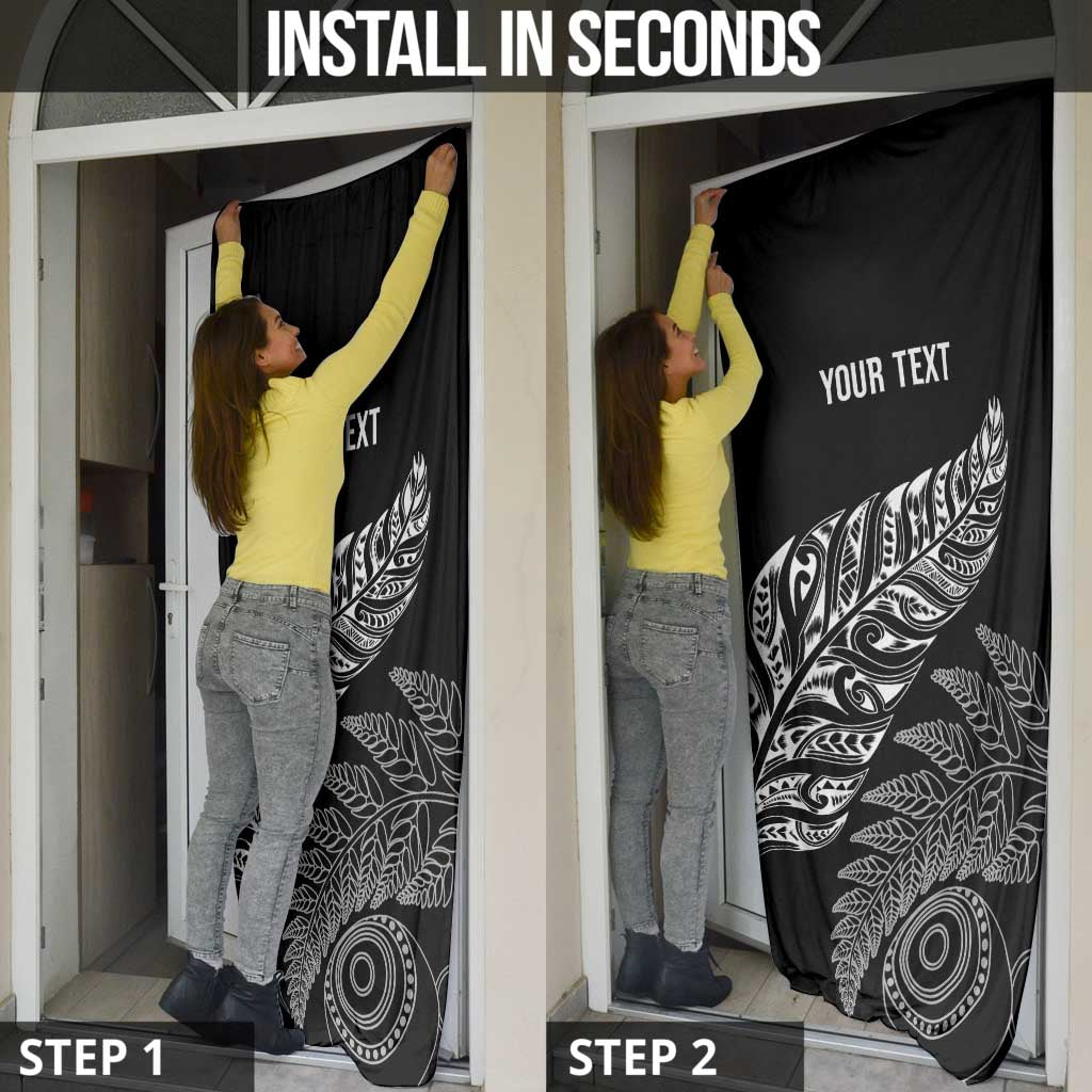 Aotearoa Personalized Lawn Bowls Maori Door Cover New Zealand Black Tribal Silver Fern - Polynesian Pride
