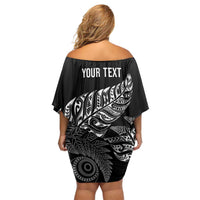 Aotearoa Personalized Lawn Bowls Maori Family Matching Off Shoulder Short Dress and Hawaiian Shirt New Zealand Black Tribal Silver Fern - Polynesian Pride