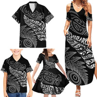 Aotearoa Personalized Lawn Bowls Maori Family Matching Summer Maxi Dress and Hawaiian Shirt New Zealand Black Tribal Silver Fern - Polynesian Pride