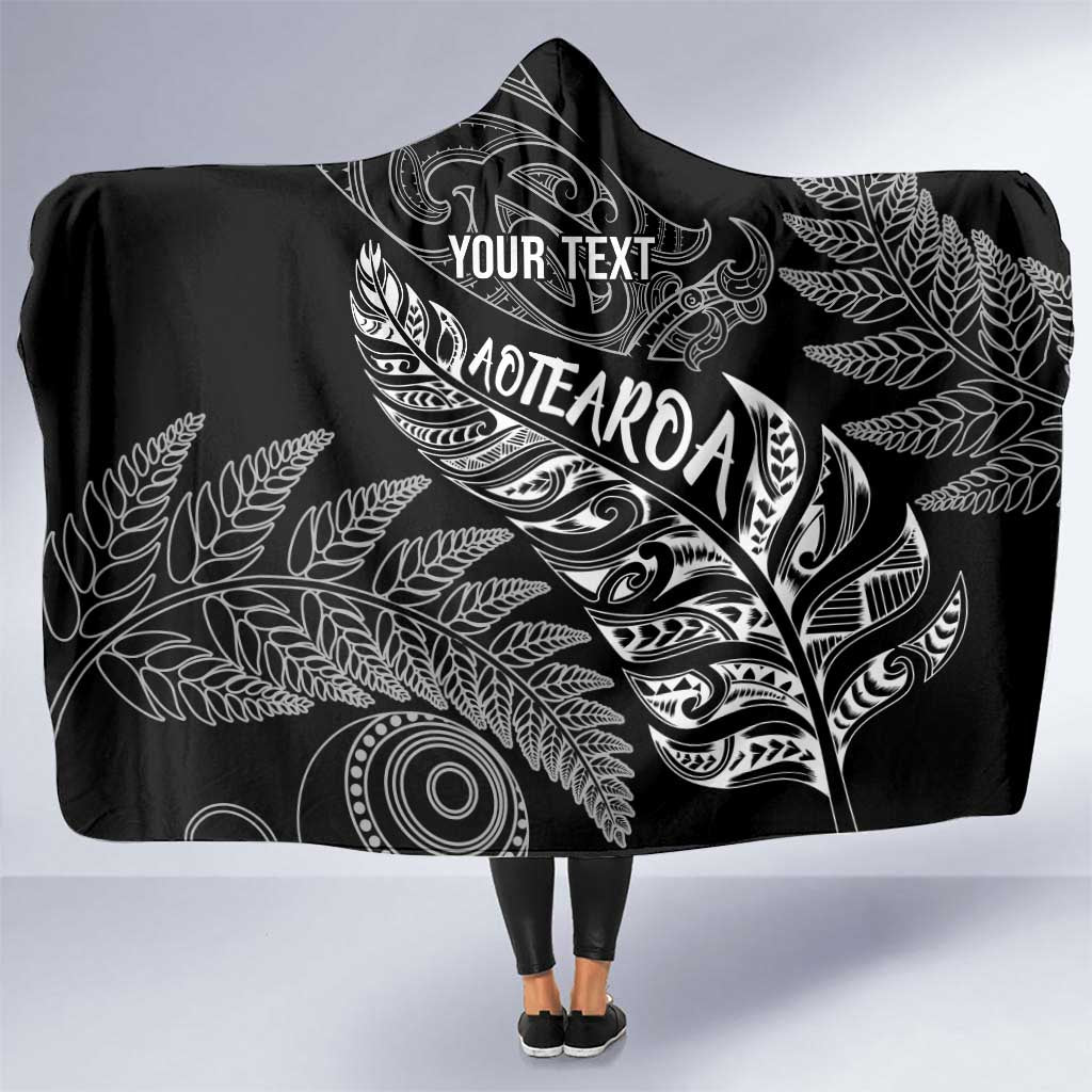 Aotearoa Personalized Lawn Bowls Maori Hooded Blanket New Zealand Black Tribal Silver Fern - Polynesian Pride