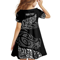 Aotearoa Personalized Lawn Bowls Maori Kid Short Sleeve Dress New Zealand Black Tribal Silver Fern - Polynesian Pride