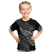 Aotearoa Personalized Lawn Bowls Maori Kid T Shirt New Zealand Black Tribal Silver Fern - Polynesian Pride