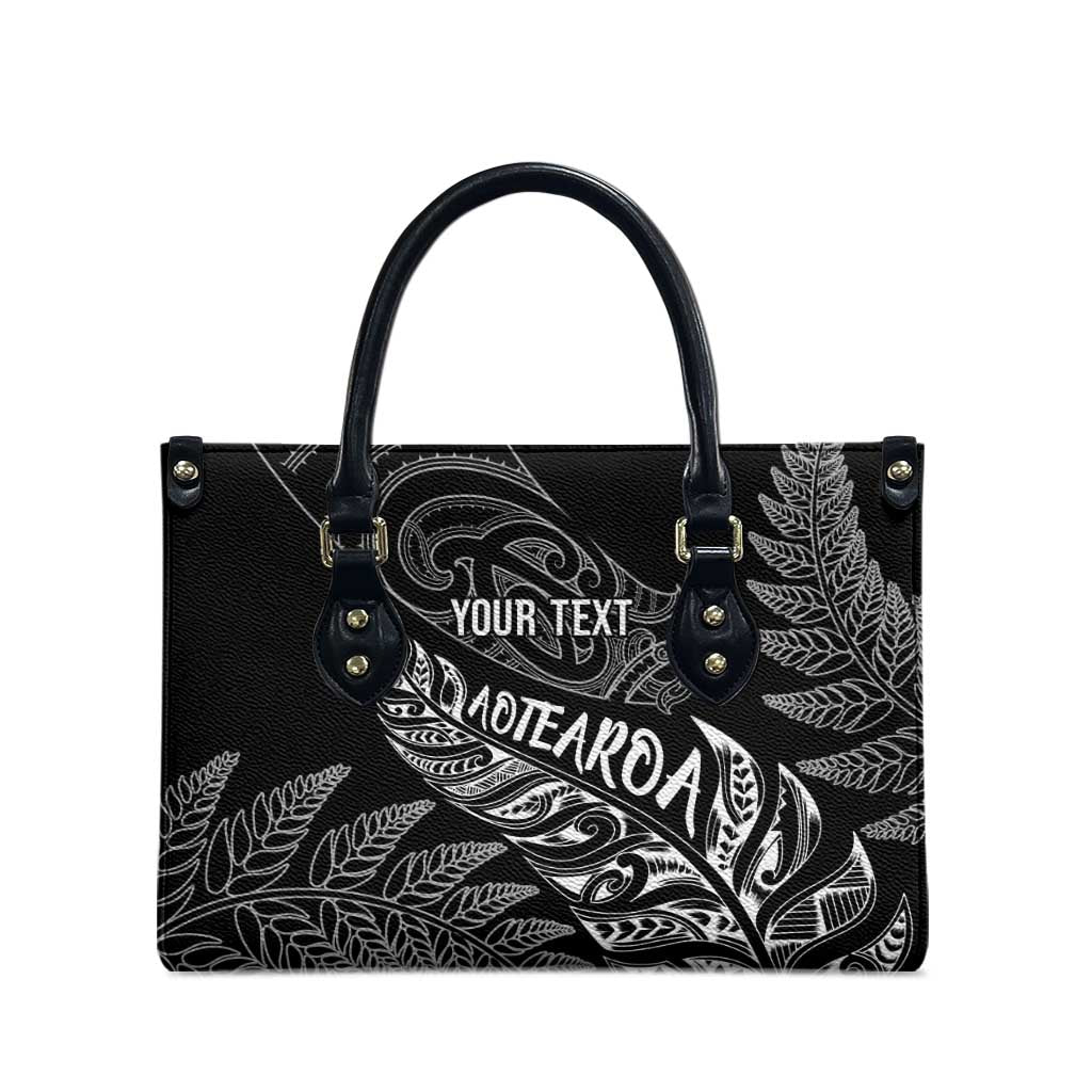 Aotearoa Personalized Lawn Bowls Maori Leather Bag New Zealand Black Tribal Silver Fern - Polynesian Pride