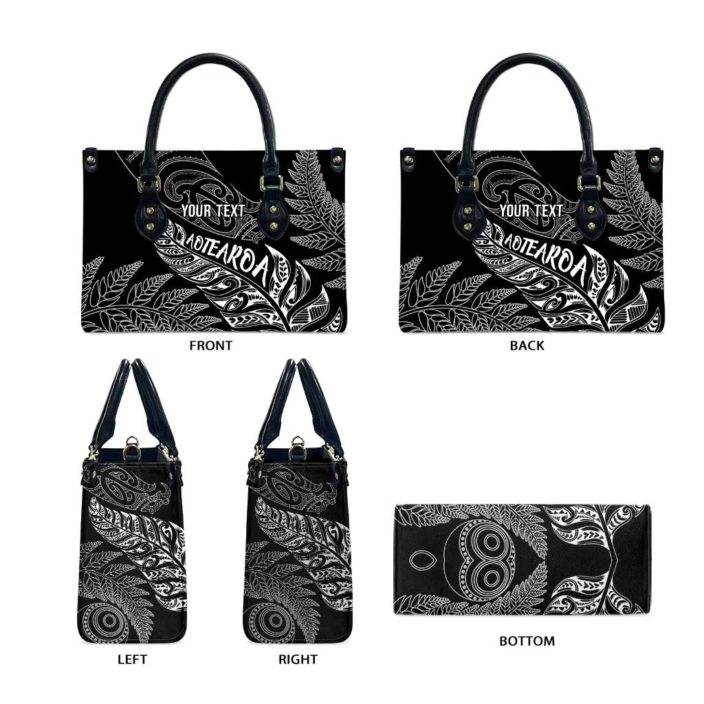 Aotearoa Personalized Lawn Bowls Maori Leather Bag New Zealand Black Tribal Silver Fern - Polynesian Pride