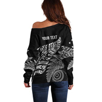 Aotearoa Personalized Lawn Bowls Maori Off Shoulder Sweater New Zealand Black Tribal Silver Fern - Polynesian Pride