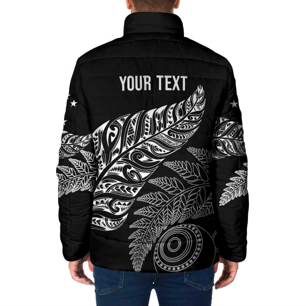 Aotearoa Personalized Lawn Bowls Maori Padded Jacket New Zealand Black Tribal Silver Fern - Polynesian Pride