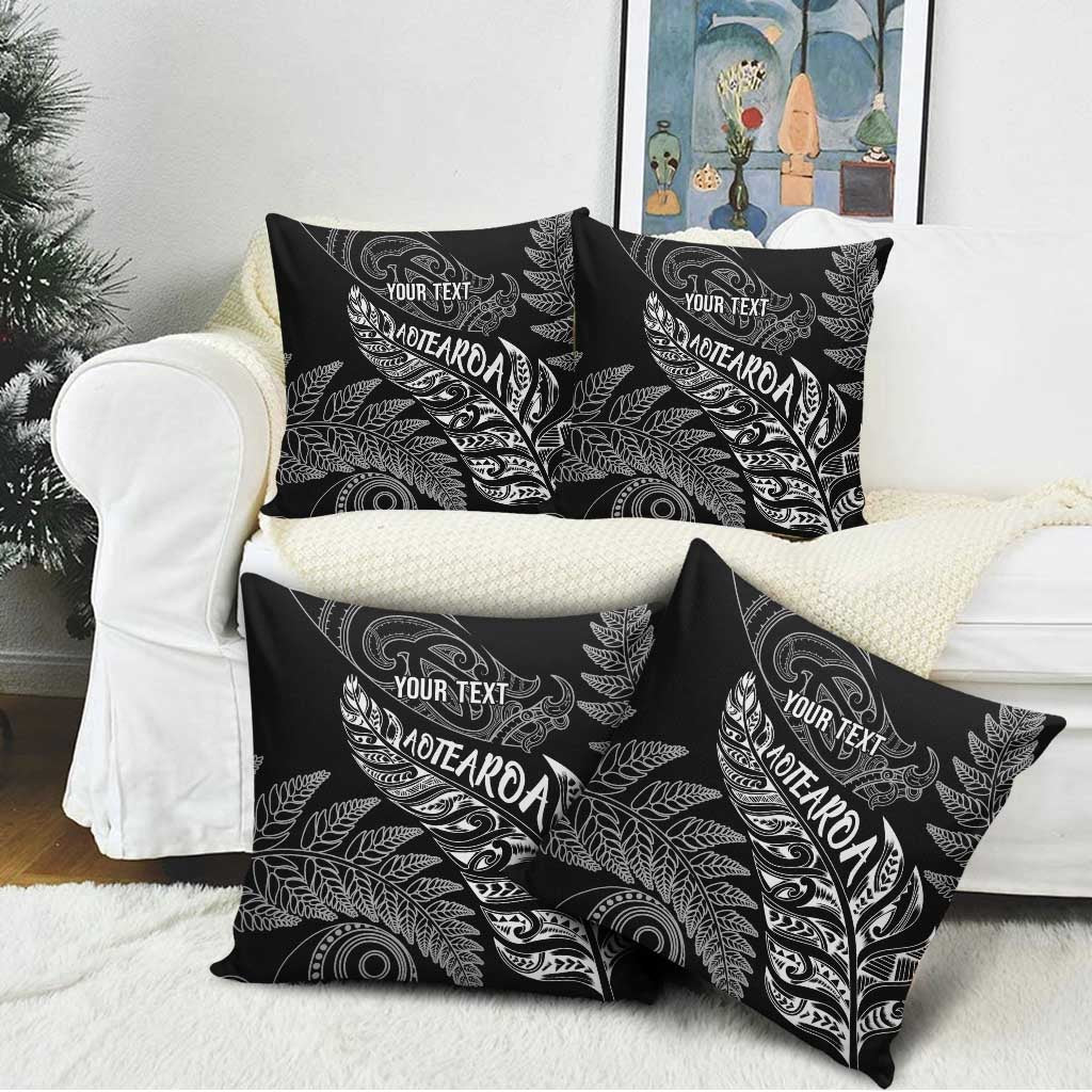 Aotearoa Personalized Lawn Bowls Maori Pillow Cover New Zealand Black Tribal Silver Fern - Polynesian Pride