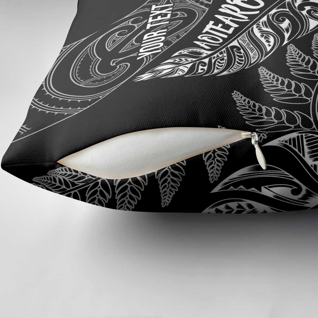 Aotearoa Personalized Lawn Bowls Maori Pillow Cover New Zealand Black Tribal Silver Fern - Polynesian Pride