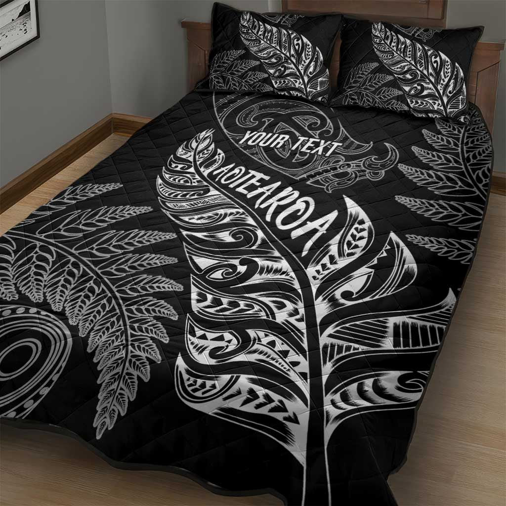 Aotearoa Personalized Lawn Bowls Maori Quilt Bed Set New Zealand Black Tribal Silver Fern - Polynesian Pride