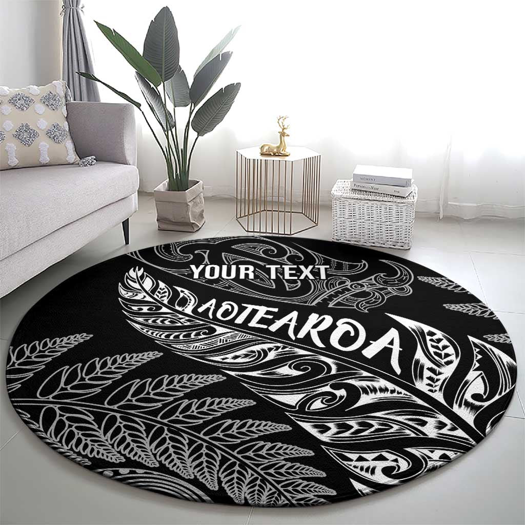 Aotearoa Personalized Lawn Bowls Maori Round Carpet New Zealand Black Tribal Silver Fern - Polynesian Pride