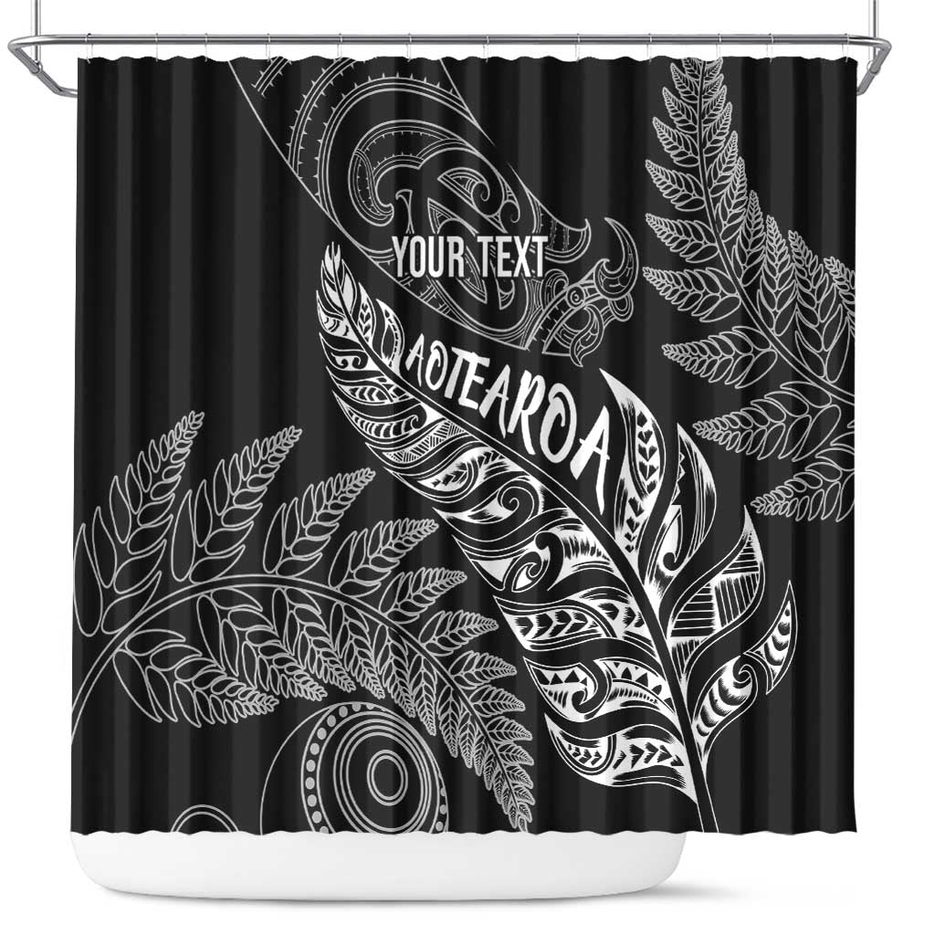 Aotearoa Personalized Lawn Bowls Maori Shower Curtain New Zealand Black Tribal Silver Fern - Polynesian Pride