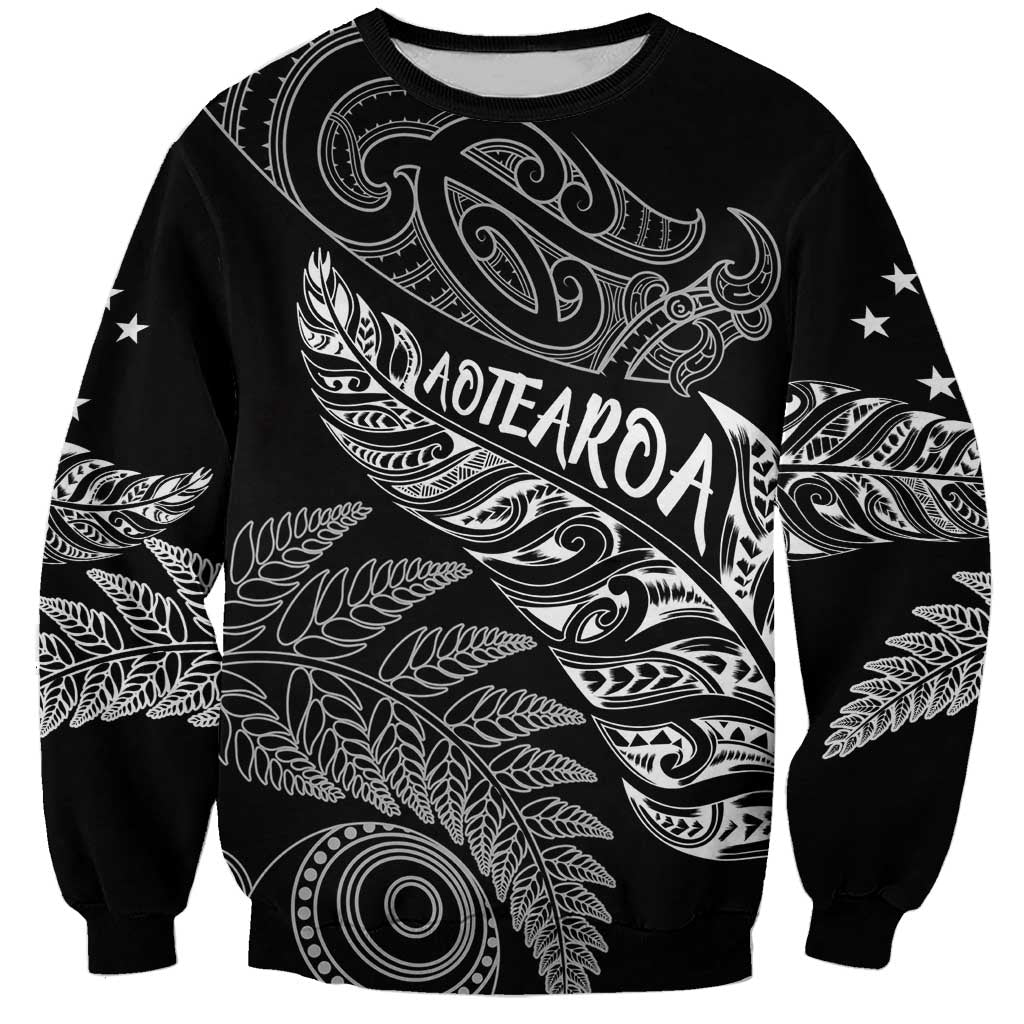 Aotearoa Personalized Lawn Bowls Maori Sweatshirt New Zealand Black Tribal Silver Fern - Polynesian Pride