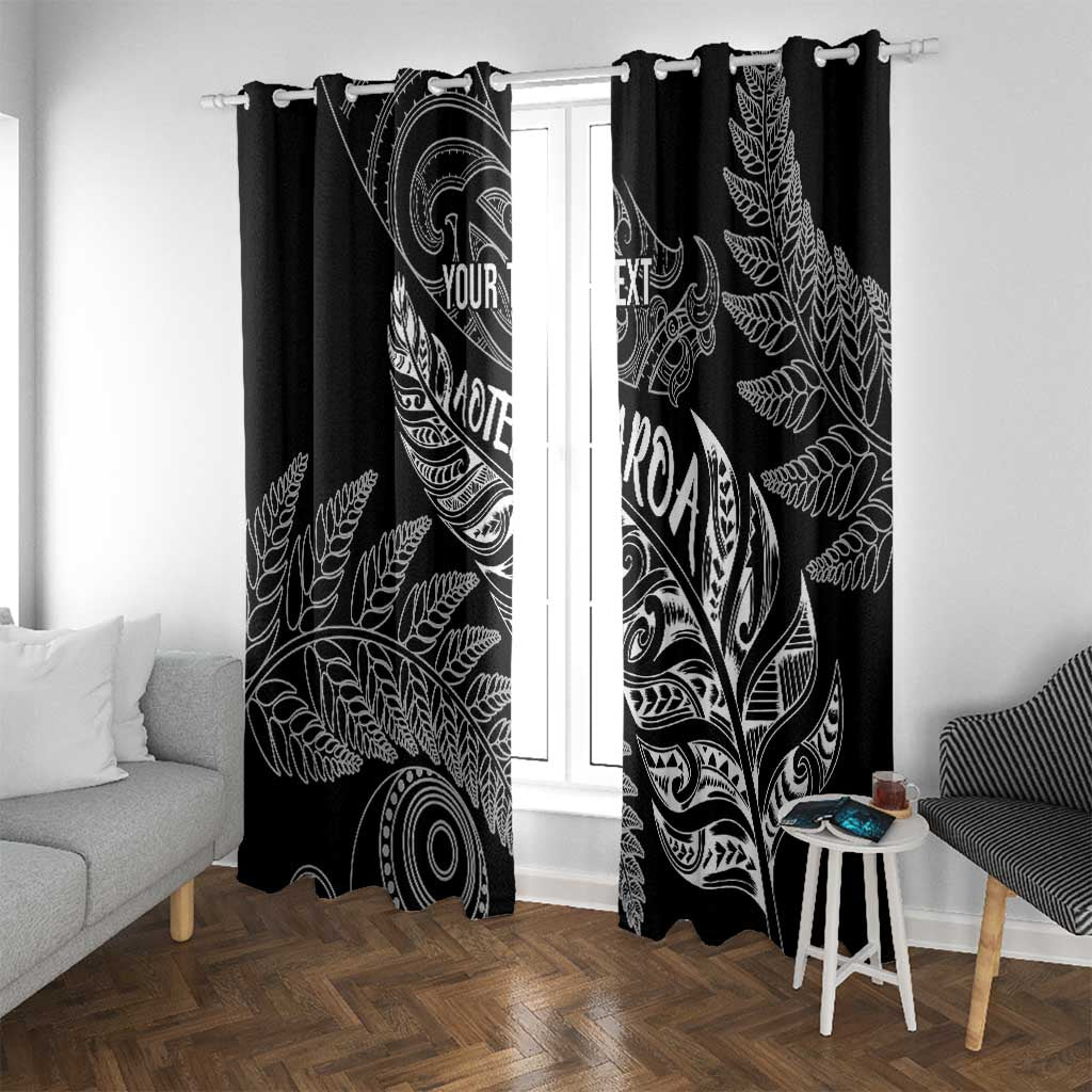 Aotearoa Personalized Lawn Bowls Maori Window Curtain New Zealand Black Tribal Silver Fern - Polynesian Pride