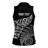 Aotearoa Personalized Lawn Bowls Maori Women Sleeveless Polo Shirt New Zealand Black Tribal Silver Fern - Polynesian Pride