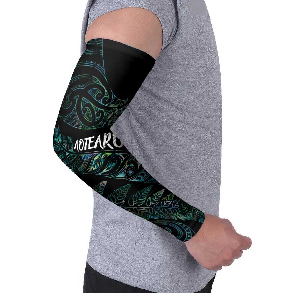 Aotearoa Personalized Lawn Bowls Maori Arm Sleeves New Zealand Paua Shell Tribal Silver Fern - Polynesian Pride