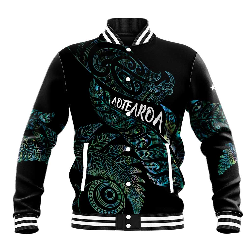 Aotearoa Personalized Lawn Bowls Maori Baseball Jacket New Zealand Paua Shell Tribal Silver Fern - Polynesian Pride