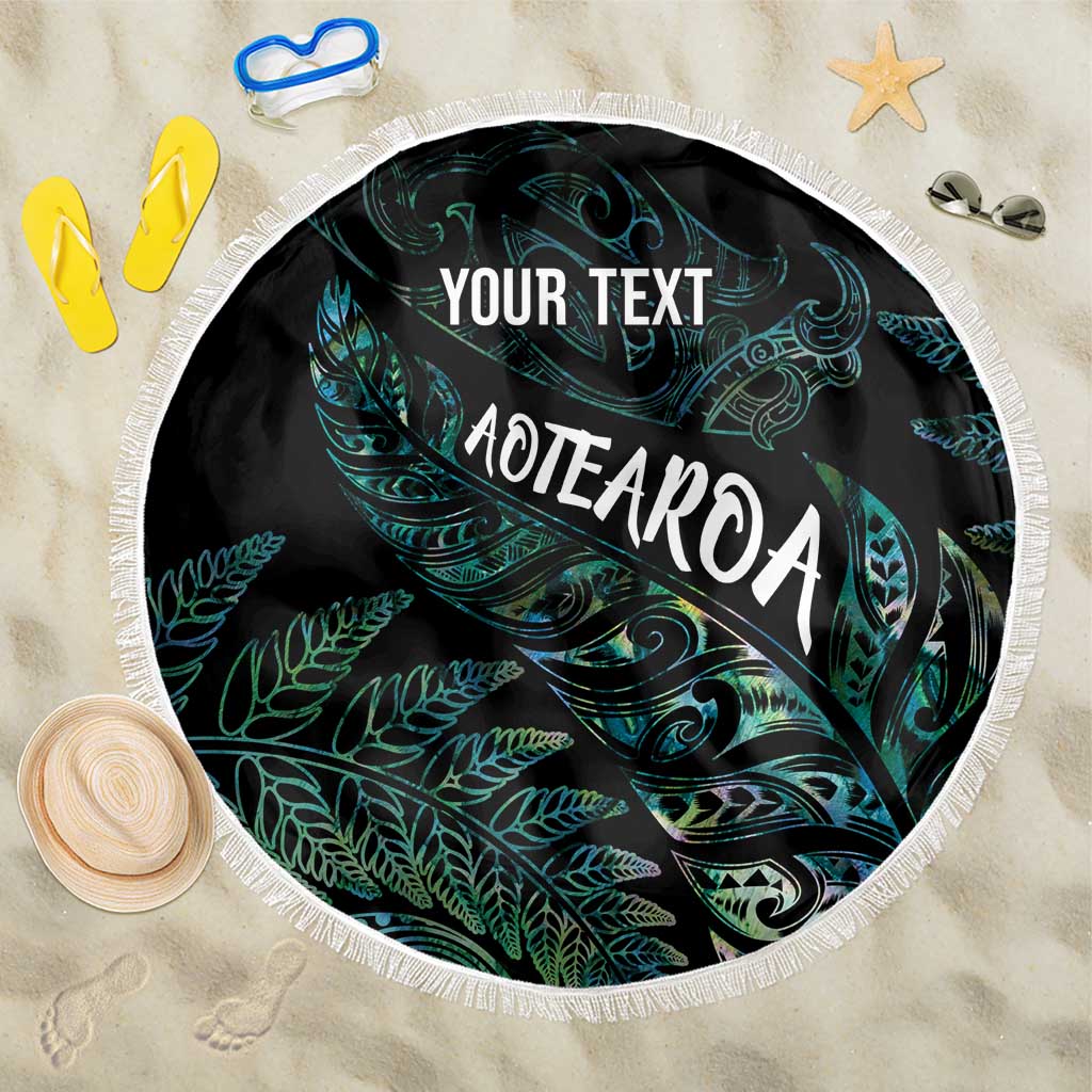 Aotearoa Personalized Lawn Bowls Maori Beach Blanket New Zealand Paua Shell Tribal Silver Fern - Polynesian Pride