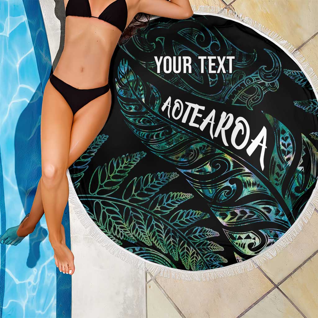 Aotearoa Personalized Lawn Bowls Maori Beach Blanket New Zealand Paua Shell Tribal Silver Fern - Polynesian Pride
