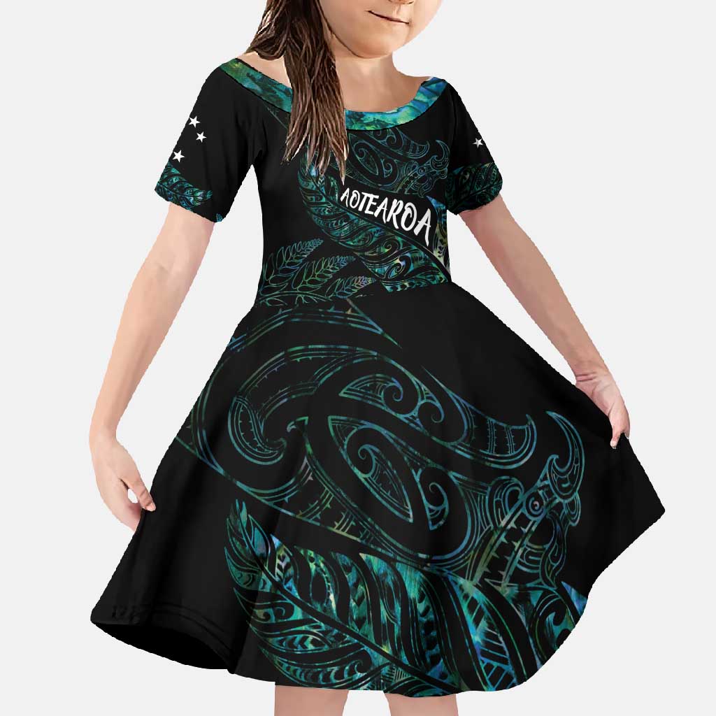 Aotearoa Personalized Lawn Bowls Maori Family Matching Long Sleeve Bodycon Dress and Hawaiian Shirt New Zealand Paua Shell Tribal Silver Fern - Polynesian Pride