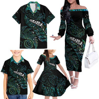 Aotearoa Personalized Lawn Bowls Maori Family Matching Off The Shoulder Long Sleeve Dress and Hawaiian Shirt New Zealand Paua Shell Tribal Silver Fern - Polynesian Pride