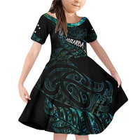 Aotearoa Personalized Lawn Bowls Maori Family Matching Off Shoulder Short Dress and Hawaiian Shirt New Zealand Paua Shell Tribal Silver Fern - Polynesian Pride