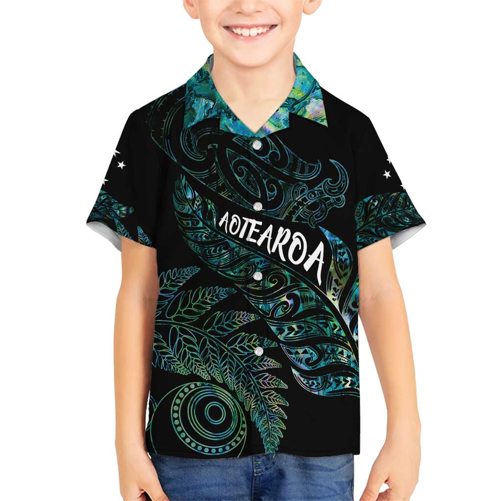 Aotearoa Personalized Lawn Bowls Maori Family Matching Off Shoulder Short Dress and Hawaiian Shirt New Zealand Paua Shell Tribal Silver Fern - Polynesian Pride