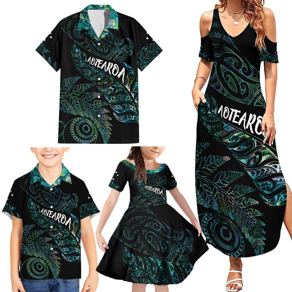 Aotearoa Personalized Lawn Bowls Maori Family Matching Summer Maxi Dress and Hawaiian Shirt New Zealand Paua Shell Tribal Silver Fern - Polynesian Pride