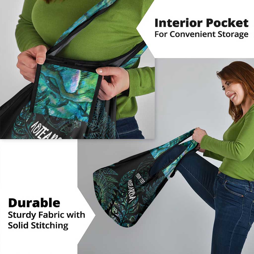 Aotearoa Personalized Lawn Bowls Maori Grocery Bag New Zealand Paua Shell Tribal Silver Fern - Polynesian Pride