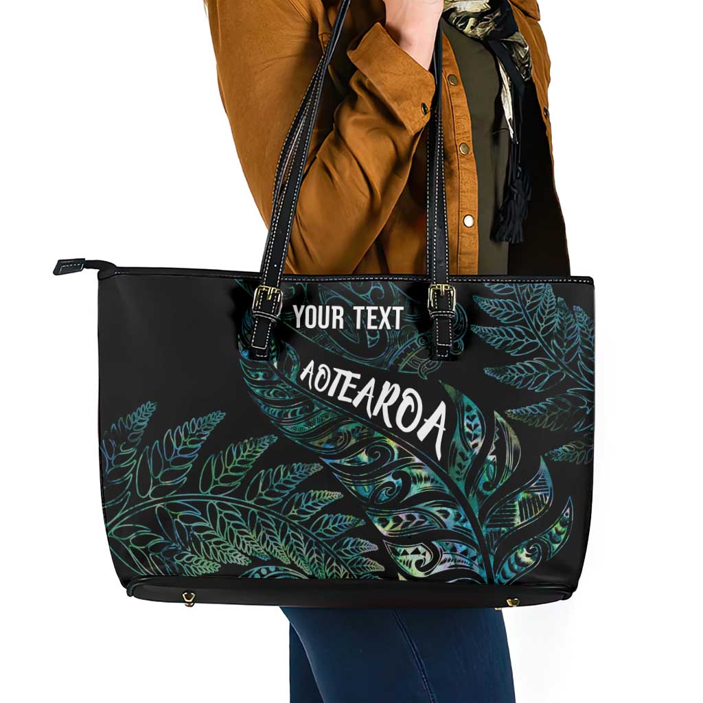 Aotearoa Personalized Lawn Bowls Maori Leather Tote Bag New Zealand Paua Shell Tribal Silver Fern - Polynesian Pride