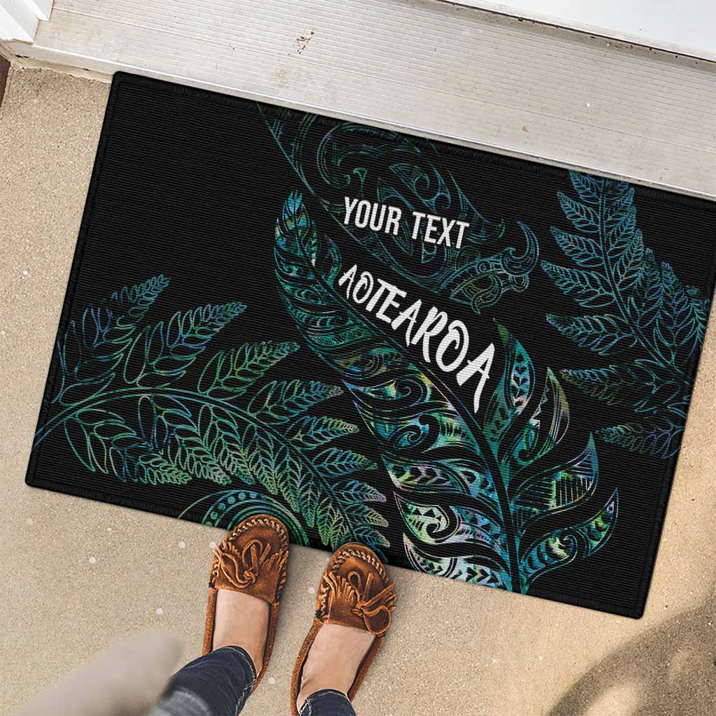 Aotearoa Personalized Lawn Bowls Maori Rubber Doormat New Zealand Paua Shell Tribal Silver Fern - Polynesian Pride