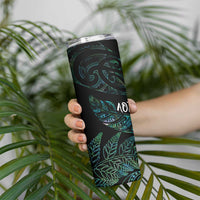 Aotearoa Personalized Lawn Bowls Maori Skinny Tumbler New Zealand Paua Shell Tribal Silver Fern - Polynesian Pride
