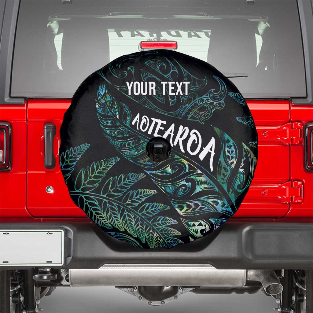 Aotearoa Personalized Lawn Bowls Maori Spare Tire Cover New Zealand Paua Shell Tribal Silver Fern - Polynesian Pride