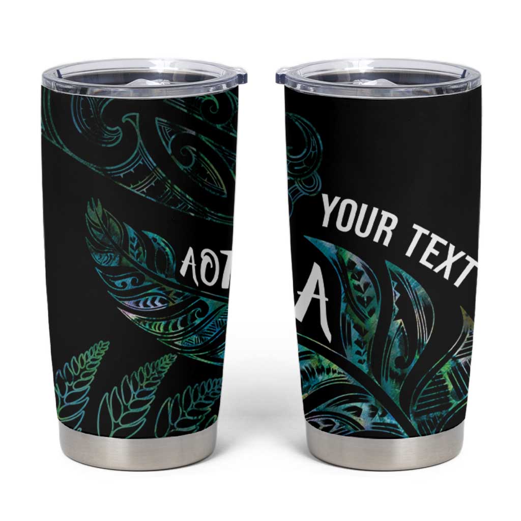 Aotearoa Personalized Lawn Bowls Maori Tumbler Cup New Zealand Paua Shell Tribal Silver Fern - Polynesian Pride