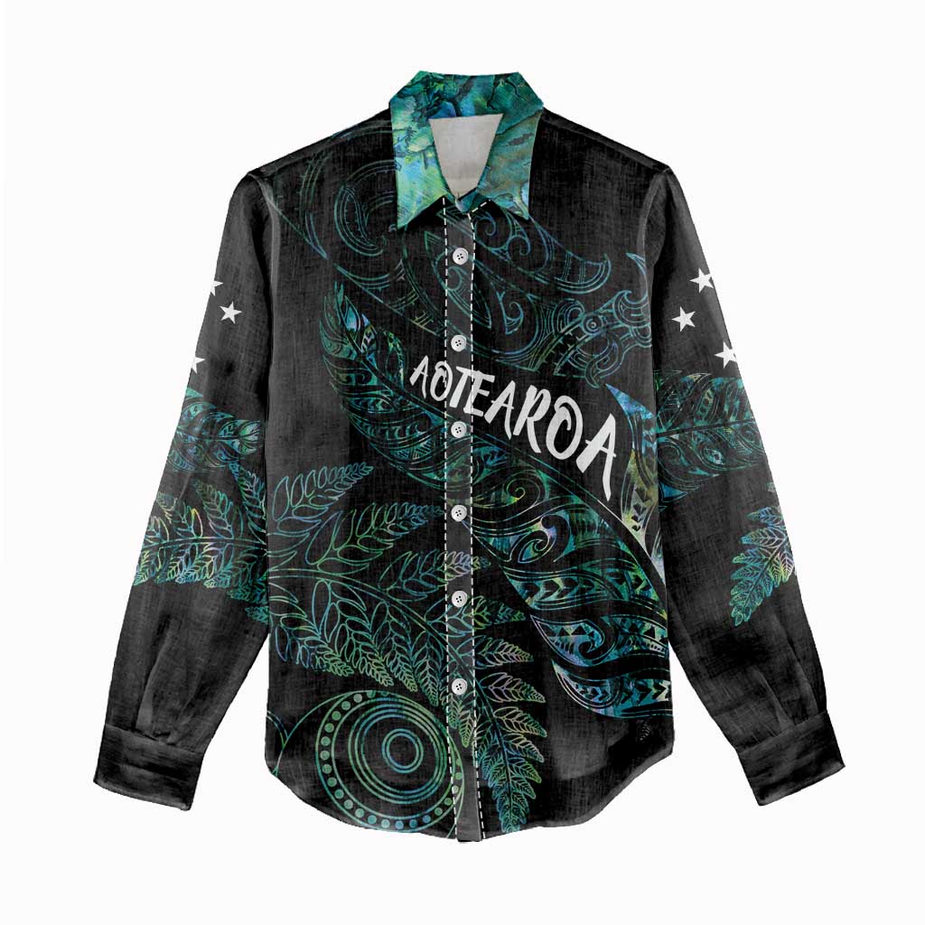 Aotearoa Personalized Lawn Bowls Maori Women Casual Shirt New Zealand Paua Shell Tribal Silver Fern - Polynesian Pride