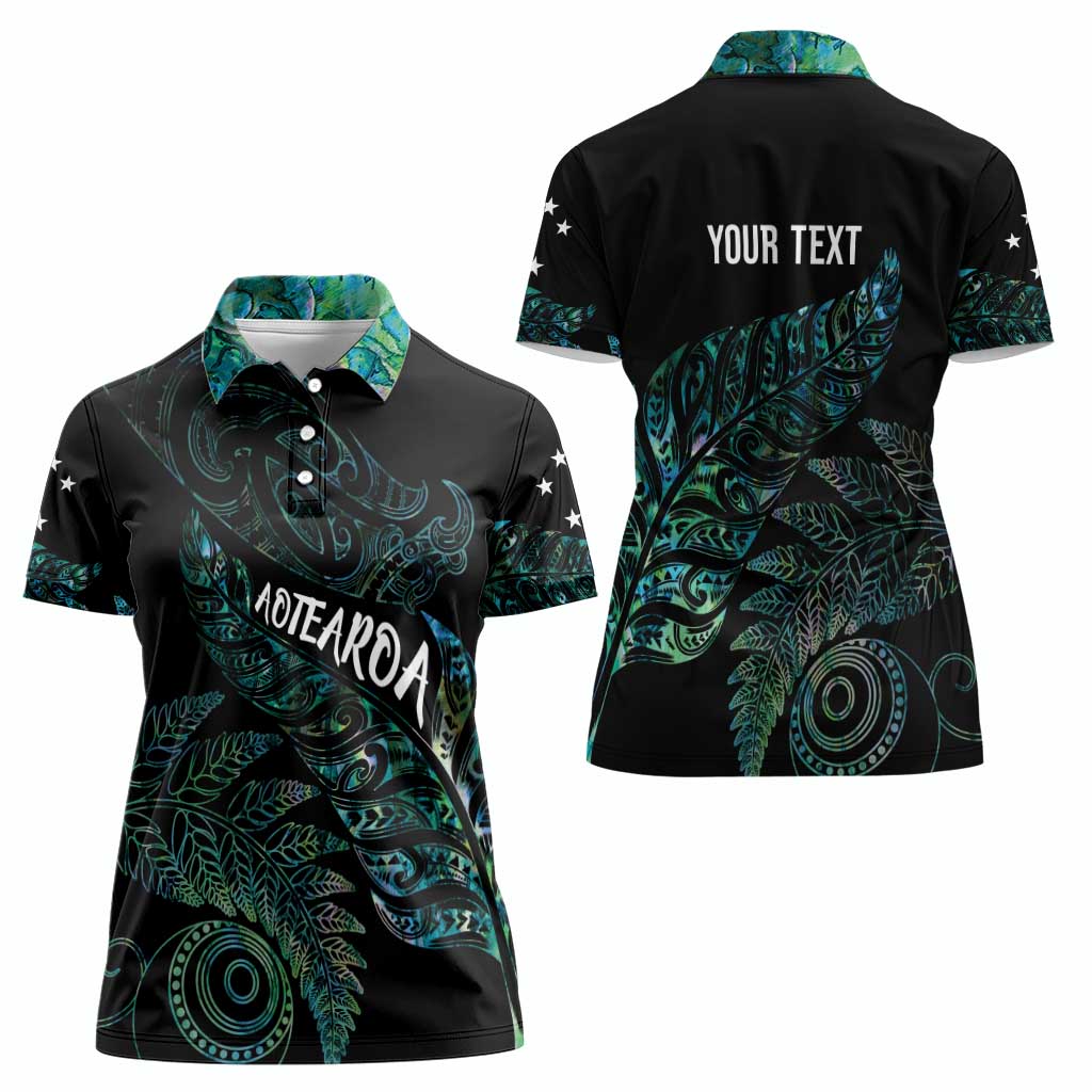 Aotearoa Personalized Lawn Bowls Maori Women Polo Shirt New Zealand Paua Shell Tribal Silver Fern - Polynesian Pride